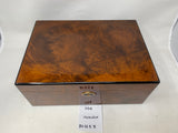 FACTORY FLOOR SALE #144 - AS IS -Top rated Rare Milk Glass Lined 125 CIGAR HUMIDOR BURL BY DANIEL MARSHALL - CREATED FOR NAT SHERMAN