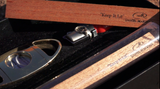 THE DM CIGAR ENHANCER / RESPECTER GOLDEN CUTTER AND LIGHTER GIFT SET "Since 1982" Spanish Cedar "Keep it Lit" & "Enjoy the Modern Day Campfire" Cigar Enhancer