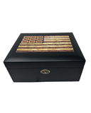 FACTORY FLOOR SALE ITEM #2620 "AUTOGRAPHED DM MOTIF AMERICAN FLAG COLLECTION" AMBIENTE 65 BLACK MATTE  HUMIDOR