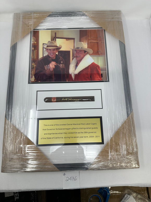 FACTORY FLOOR SALE #329 - FRAMED DM CHURCHILL CIGAR WITH ARNOLD SCHWARZENEGGER GOLD PRINTING