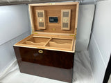 AUTOGRAPHED DANIEL MARSHALL LIMITED EDITION 500 CIGAR HUMIDOR IN BURL WITH 4 LIFT OUT TRAYS