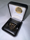 DM 24KT GOLD COVERED CIGAR RING WITH HAND ENAMELING IN RING BOX