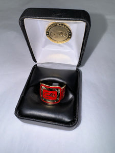 DM 24KT GOLD COVERED CIGAR RING WITH HAND ENAMELING IN RING BOX