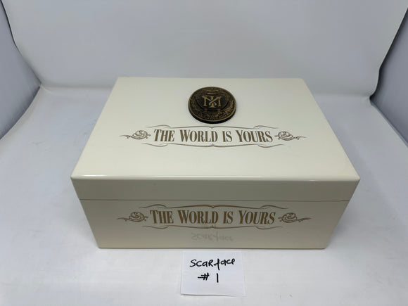 FACTORY FLOOR SALE #SCARFACE 1 - AS IS - 100 CIGAR HUMIDOR SCARFACE  WHITE THE WORLD IS YOURS BY DANIEL MARSHALL PRIVATE STOCK HUMIDOR