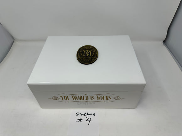 FACTORY FLOOR SALE #SCARFACE 4 - AS IS - 100 CIGAR HUMIDOR SCARFACE  WHITE THE WORLD IS YOURS BY DANIEL MARSHALL PRIVATE STOCK HUMIDOR