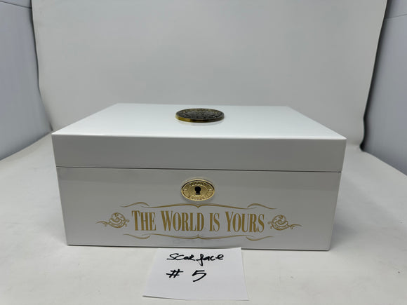 FACTORY FLOOR SALE #5- SCARFACE  - AS IS - 100 CIGAR HUMIDOR SCARFACE  WHITE THE WORLD IS YOURS BY DANIEL MARSHALL PRIVATE STOCK HUMIDOR