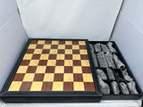 FACTORY FLOOR SALE ITEM #785 DM'S PERSONAL CHESS SET WITH LEATHER EDGES