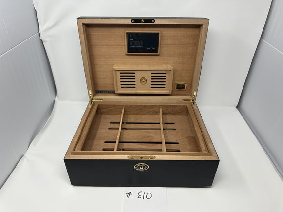 FACTORY FLOOR SALE #610 - AS IS -BLACK MATTE 125 CIGAR HUMIDOR  WITH LIFT OUT TRAY 20125.5TK BY DANIEL MARSHALL PRIVATE STOCK HUMIDOR