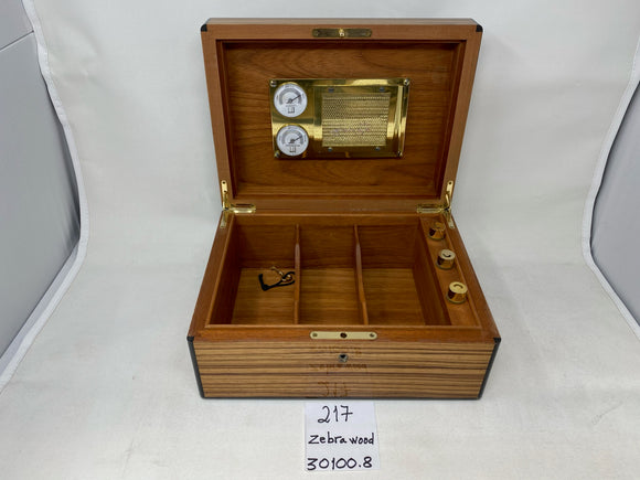 FACTORY FLOOR SALE #217 - 1 OF 1 EXTREMELY RARE CIRCA 1984 FROM DM MUSEUM- DM PRIVATE ARCHIVES- MADE FOR ALFRED DUNHILL WITH HUMIDITEMPOGRAPH SYSTEM AFRICAN ZEBRAWOOD 30100.8 BY DANIEL MARSHALL 100 HUMIDOR
