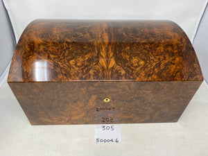 FACTORY FLOOR SALE #305 -RARE FROM DM MUSEUM ARCHIVES - MADE FOR THE FAMOUS FOREST LAWN MEMORIAL PARK - WALNUT BURL TRIBUTE CHEST DOME TOP BY DANIEL MARSHALL